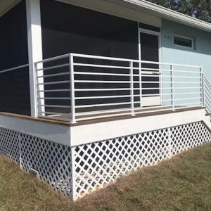 Ace Screen Repair and More Project Gallery Image of a White Aluminum Railing and Staircase on a Florida Home