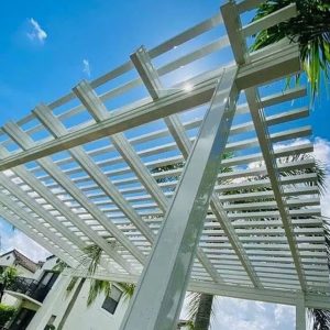 Ace Screen Repair and More Project Gallery Image of a White Pergola in a Florida Backyard