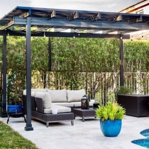 Ace Screen Repair and More Project Gallery Image of a Dark Brown Pergola in a Florida Backyard